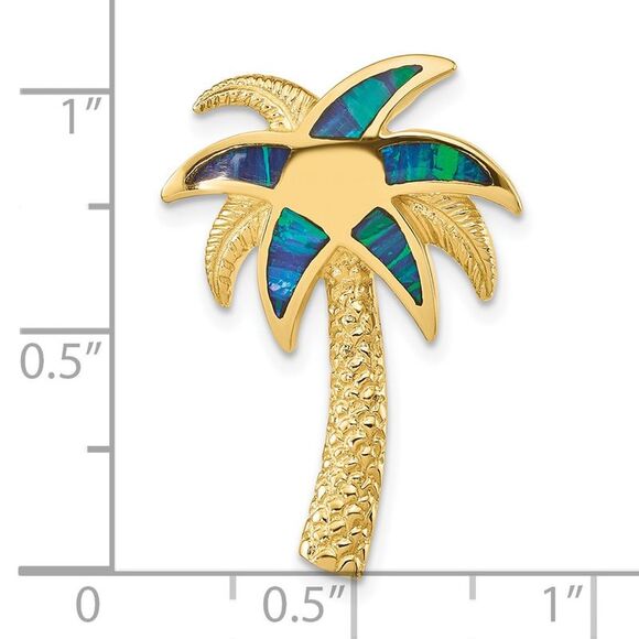 14k Yellow Gold Lab Created Opal Palm Tree Slide - Picture 3 of 4